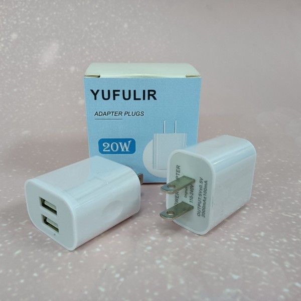 YUFULIR Adapter plugs USB Wall Charger Block 2Pack Dual Port Cube USB Plug