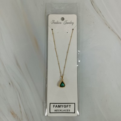 FAMYGFT Choker necklaces 18K Gold Plated Green Crystal Pendant Necklace 