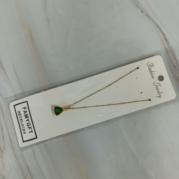 FAMYGFT Choker necklaces 18K Gold Plated Green Crystal Pendant Necklace 
