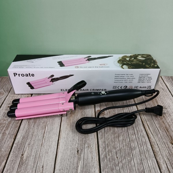 Proate Electric hair crimper 3 Barrel Curling Iron Wand Hair Crimper with Dual Voltage