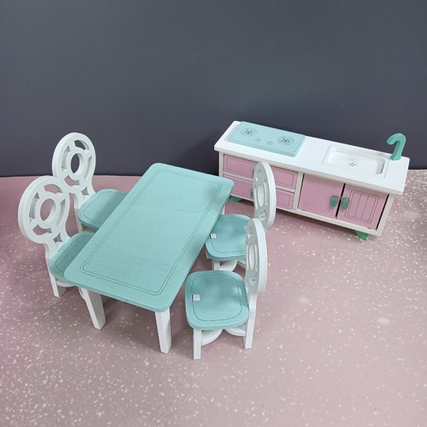 Wood City Kids Toy furniture Dollhouse Kitchen Furniture Set Mini Wooden Dollhouse Accessories 