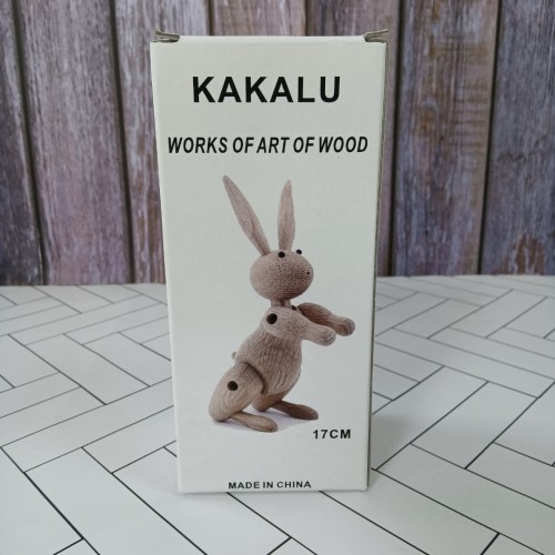 KAKALU Works of art of wood Statues for Home Decor,Creative Cute Wooden Joint Rabbit 